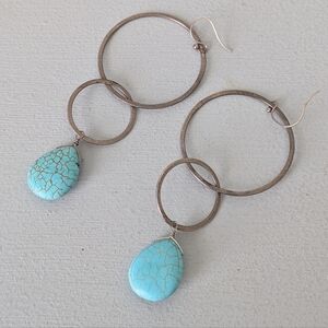 Handmade blue stone hoop drop earrings